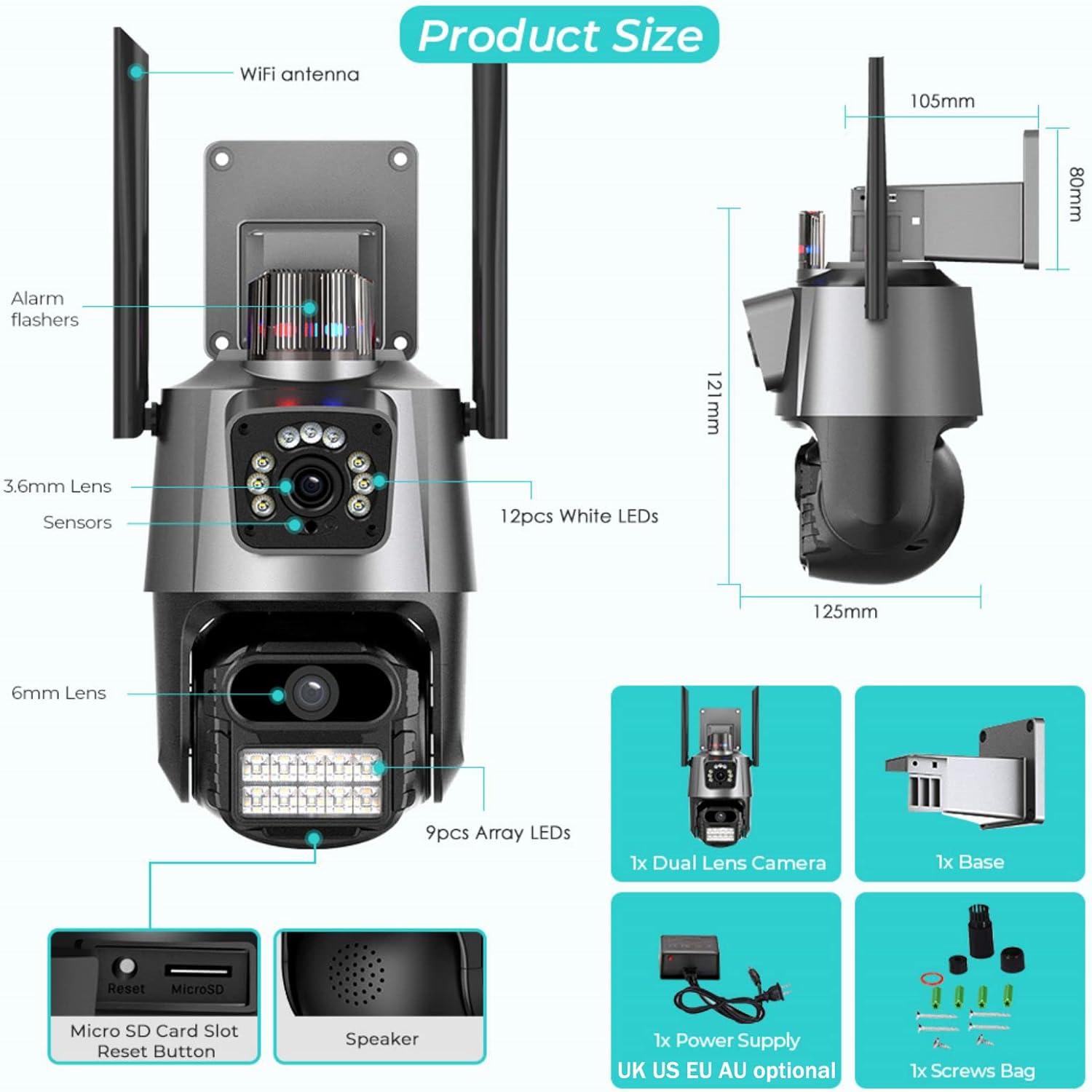 Caméra de Surveillance Intelligente WiFi avec Sirène et Lumière 360 ° 1080p HD WiFi PTZ