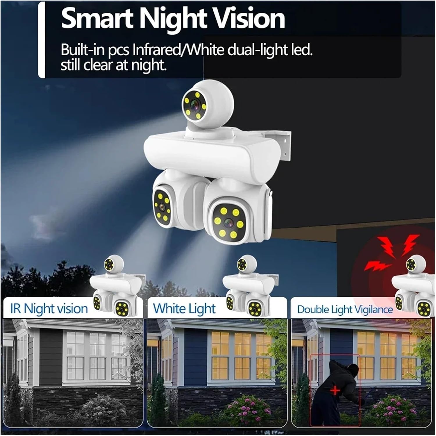 Caméra de Surveillance  PTZ WiFi Triple Objectif – Zoom 10X & Vision Nocturne Couleur