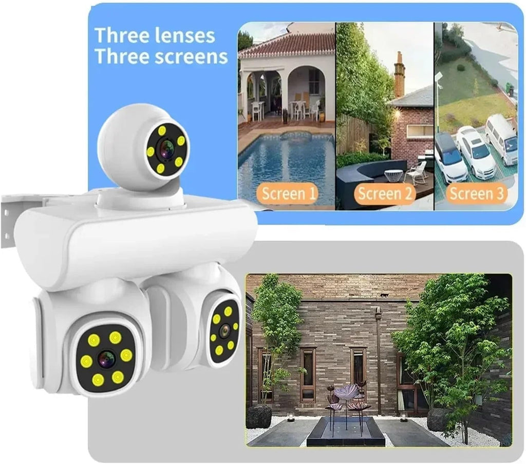 Caméra de Surveillance  PTZ WiFi Triple Objectif – Zoom 10X & Vision Nocturne Couleur