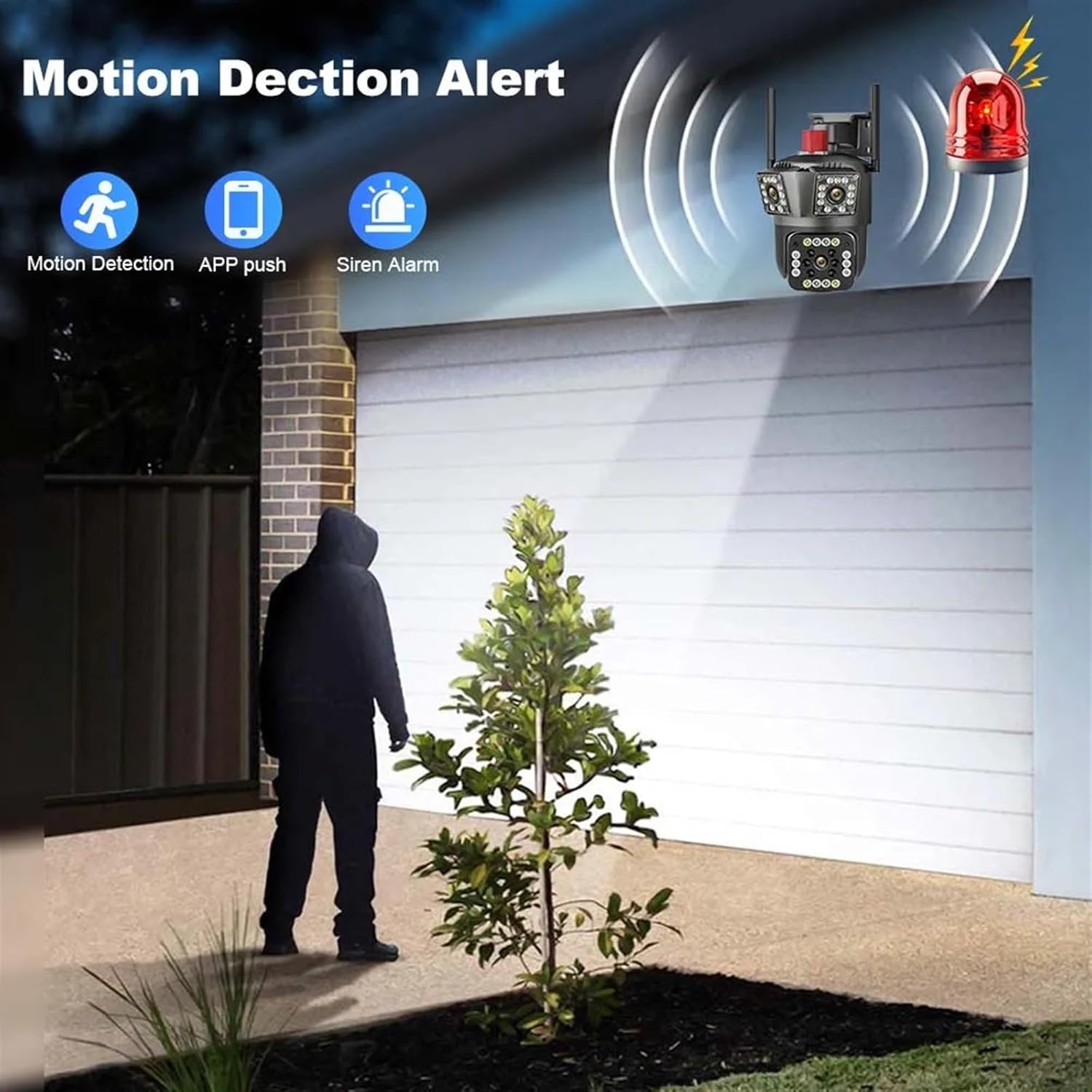 Caméra de Surveillance PTZ  WiFi Triple Objectif – Double Antenne & Vision Nocturne HD