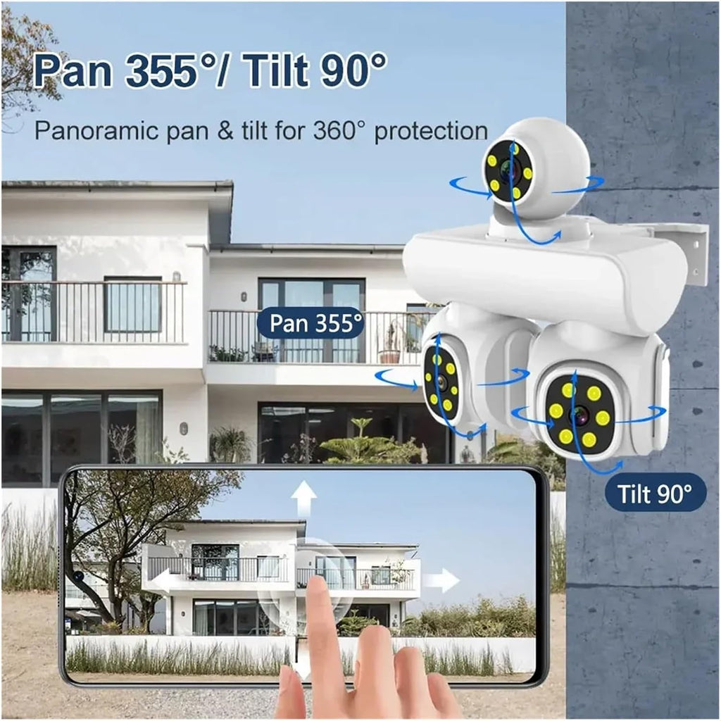 Caméra de Surveillance  PTZ WiFi Triple Objectif – Zoom 10X & Vision Nocturne Couleur